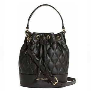 Vera Bradley Emerson Black Leather Quilted Bucket Purse